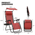 thumbnail image 2 of MoNiBloom Zero Gravity Chair Set of 2 with Canopy Shade, Patio Folding Anti Gravity Recliner, Foldable Outdoor Lounger with Cup Holder Tray for Beach Camping, Maroon, 2 of 11