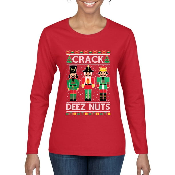 Wild Bobby Crack Deez Nuts Meme Ugly Christmas Sweater Womens Graphic Long Sleeve T Shirt Red Large Walmart Com Walmart Com