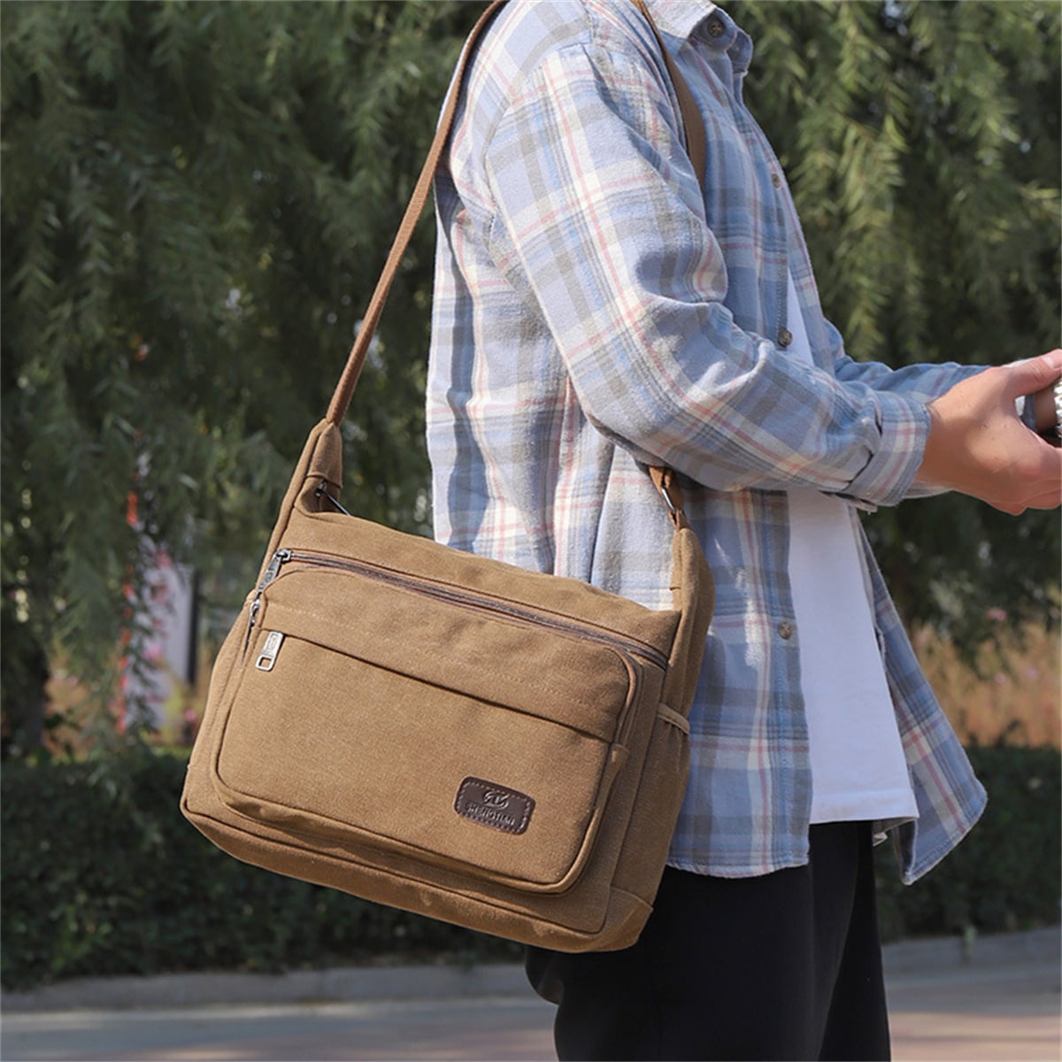 Tboline Unisex Adult Men Canvas Shoulder Bags Multi Pocket Male Travel Messenger Handbag (Black), Adult Unisex, Size: 31