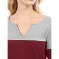 thumbnail image 7 of MODA NOVA Juniors Christmas Split V-Neck Long Sleeves Color Block Casual T-Shirt, 7 of 7
