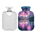 thumbnail image 2 of 2L Hot Water Bottle with Soft Velvet Cover PVC Hot Water Bag for Pain Relief Long-Lasting Warmth Beautiful River with Fireworks, 2 of 8