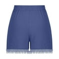 thumbnail image 4 of gbyLJF Womens Casual Shorts Comfy Elastic Waist Drawstring Pocket Shorts Pants Summer Fashion Lace Trim Shorts Blue XL, 4 of 5