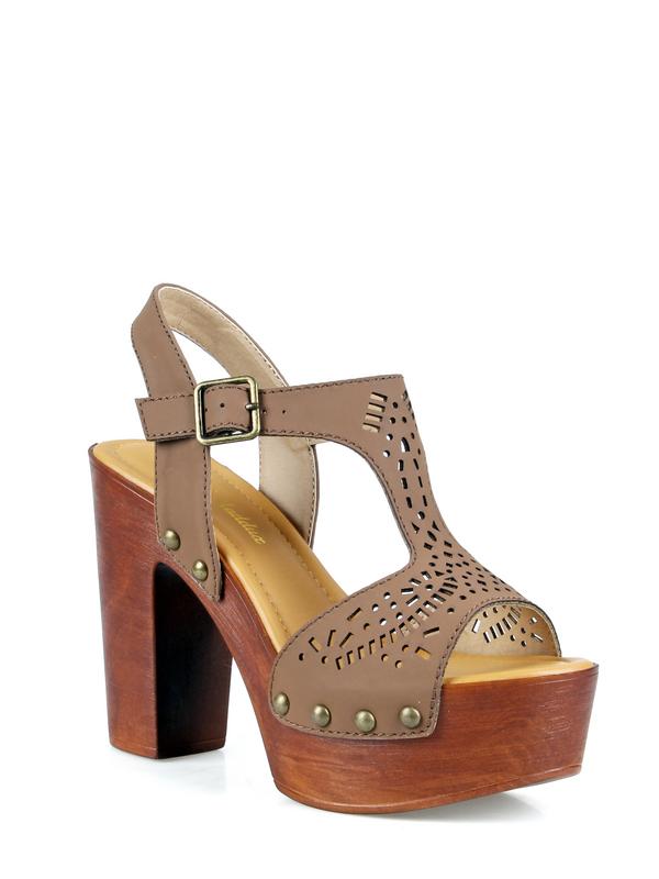 Mark and Maddux Perforated Women's Clog Heel Sandals in Taupe