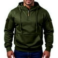 thumbnail image 2 of Domzest Hoodies for Men Half Zip Big and Tall Long Sleeve V Neck Hoodie Warm Fall Fleece Hooded Jacket Lightweight Sport Pullover Tops with Arm Zip Pocket Army Green 3XL, 2 of 5