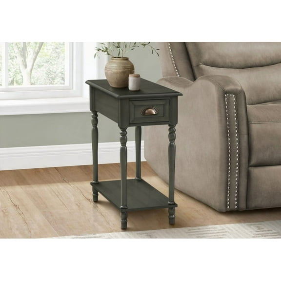 Accent Table, 2 Tier, Side/Sleeping End Table, Narrow, Bedroom Lamp & Storage, Green Veneer, Traditional