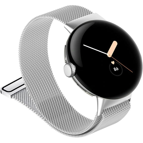 KOMI Mesh Loop Bands Compatible with Google Pixel Watch 3 Band 41mm/Pixel Watch 2/Pixel Watch Band, Magnetic Metal Adjustable Stainless Steel Wristbands Replacement Straps Women Men, Silver