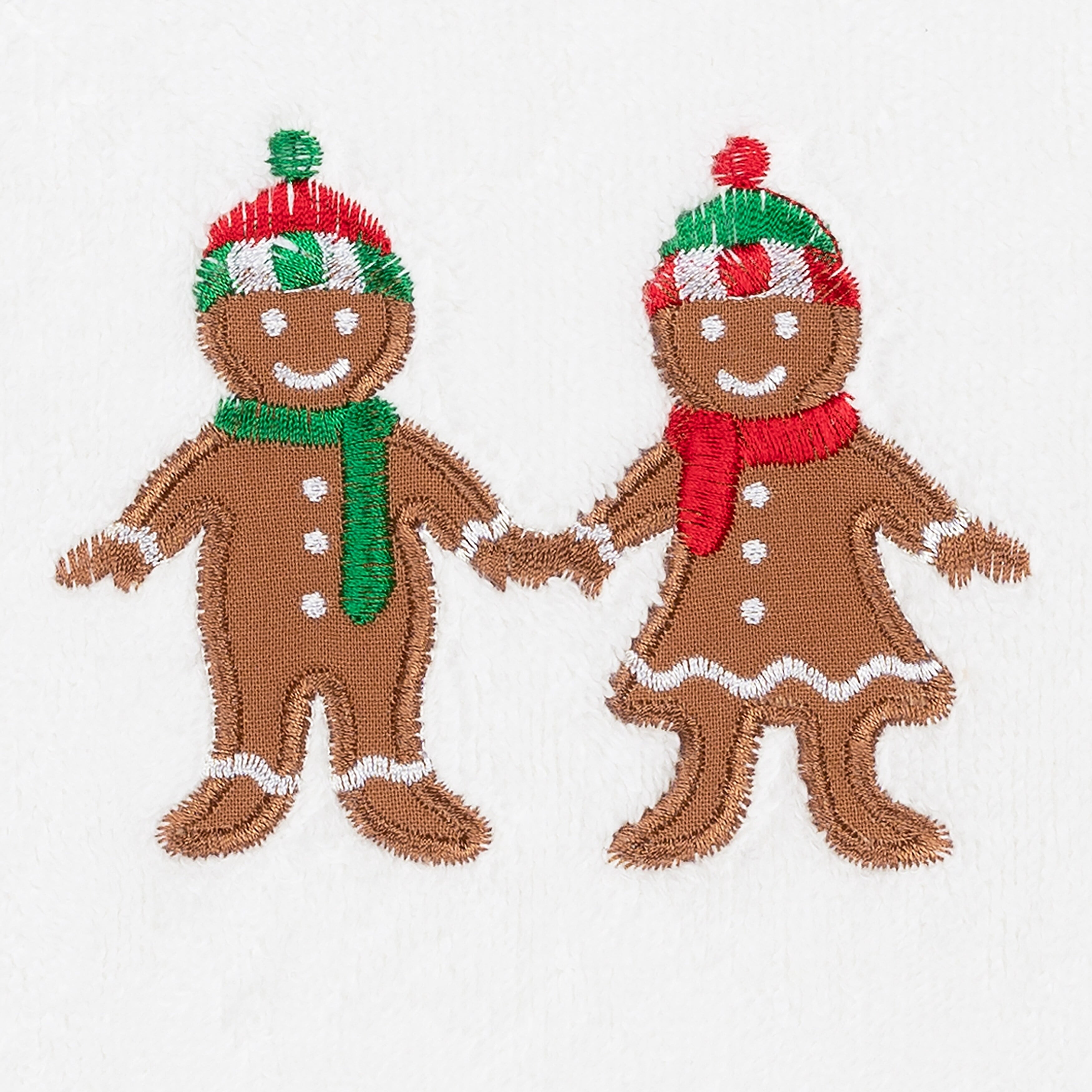 Linum Home Textiles Christmas Gingerbread Embroidered Luxury 100% Turkish Cotton Hand Towels (Set of 2)
