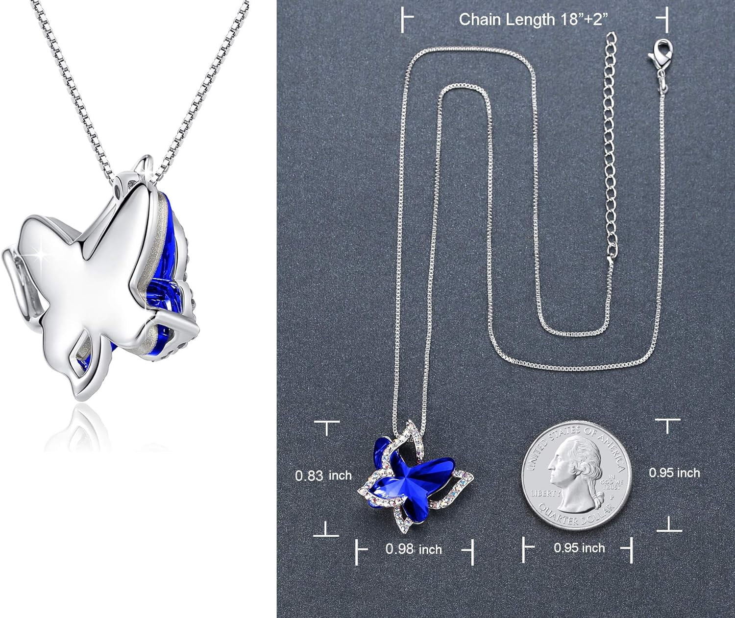 Leander Gift Butterfly Birthstone Crystal Necklace, Silver Tone with 18u201d+2u201d Chain, Necklace for Motheru2019s Day Anniversary Birthday Gifts for Women and Daughter