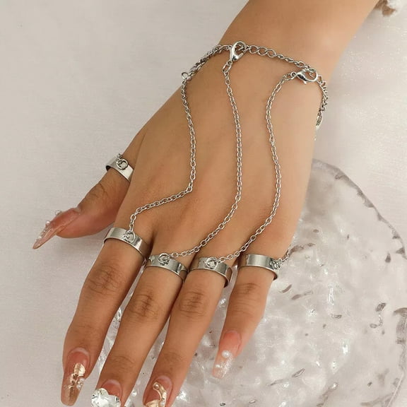 GKNET Punk Geometric Chain Wrist Bracelet For Women Men Ring Charm Set Couple Jewelry