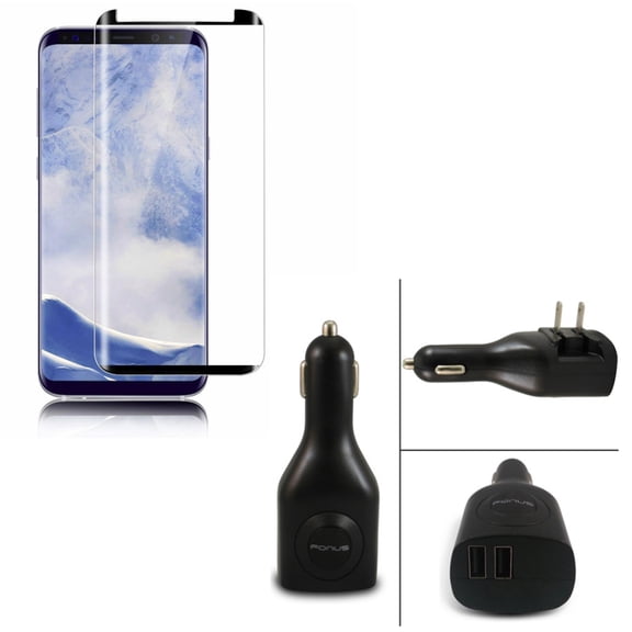 Compatible With Samsung Galaxy S9 - Matte Tempered Glass Screen Protector Anti-Glare w 2-in-1 Home Wall Car Charger Power Adapter 2-Port USB