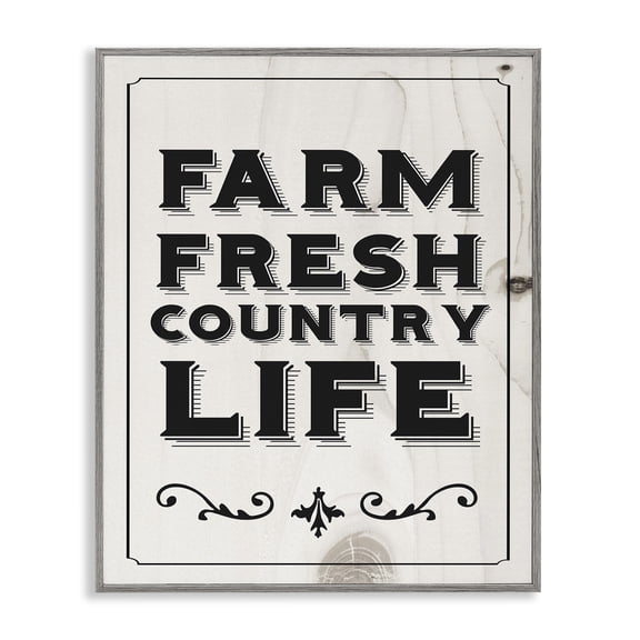Stupell Industries Farmhouse Black and White Farm Fresh Country Life Typography Gray Framed Giclee Art, 16 x 20, by Lil' Rue