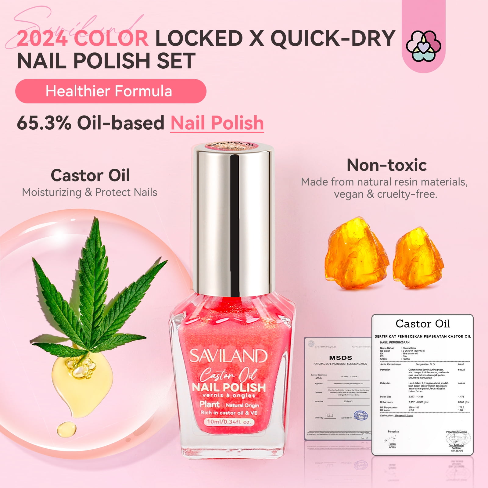 SAVILAND 6pcs Ombre Nail Polish Sets: Charm Pink Blue Gold Purple Ombre Summer Fingernail Polish Colors Air Quick Dry Nail Polish Plant-base Castor Oil Natural Nail Polish Kit