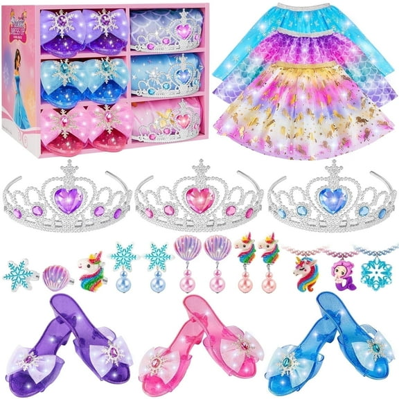 Princess Dress Up for Girls,  With a Total Of 21 Princess Dress-Up Sets for Kids , Including Set, Earrings, Crown And Necklace, Shoes, Princess Dress Up Game Toy Gifts, Suitable For Girls Aged 3-6