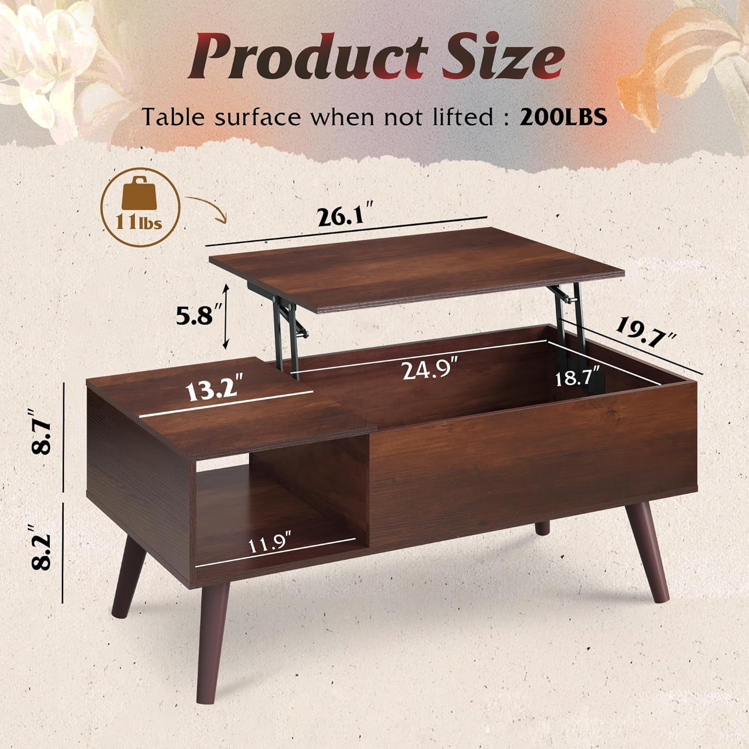 GALAXHERO Lift Top Coffee Table with Storage Small Living Room Table with Storage Shelf & Hidden Compartment Espresso