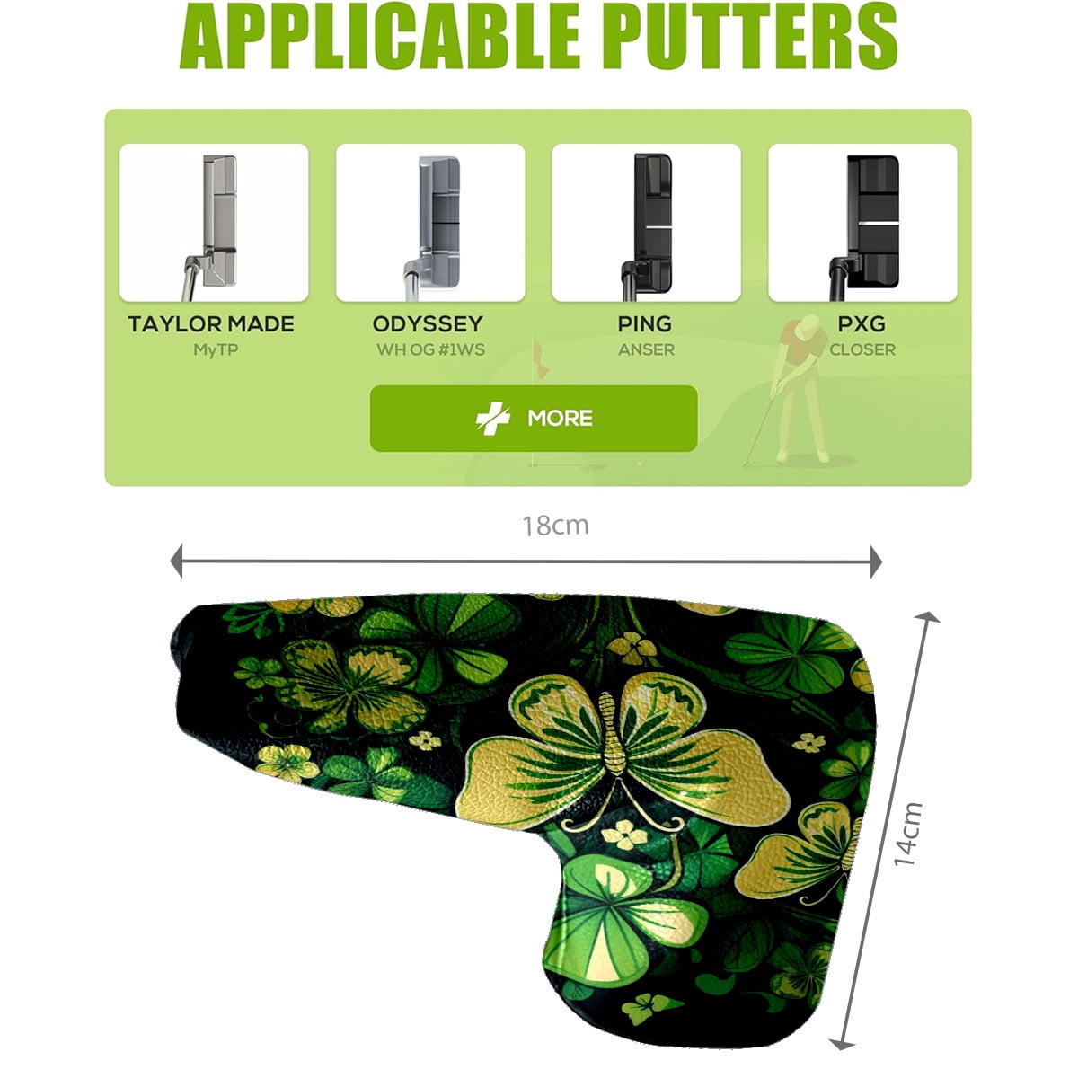 Golf Club Head Cover | Leather Golf Club Putte Headcover , Waterproof Golf Club Head Cover Set Driver Headcovers for Golf Clubs Men Women ST Patrick