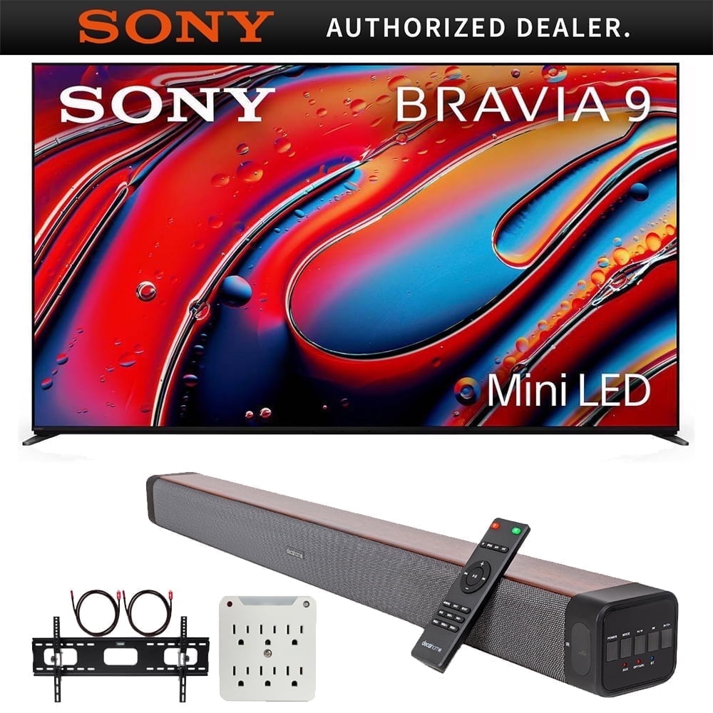 Sony BRAVIA 9 K65XR90 65" 4K HDR Smart QLED Mini-LED TV (2024) Bundle w/ Deco Gear 60W 2.0 CH Soundbar+Deco Mount 37"-100" TV Wall Mount Bracket+6-Outlet Surge Adapter| Official Sony USA Partner