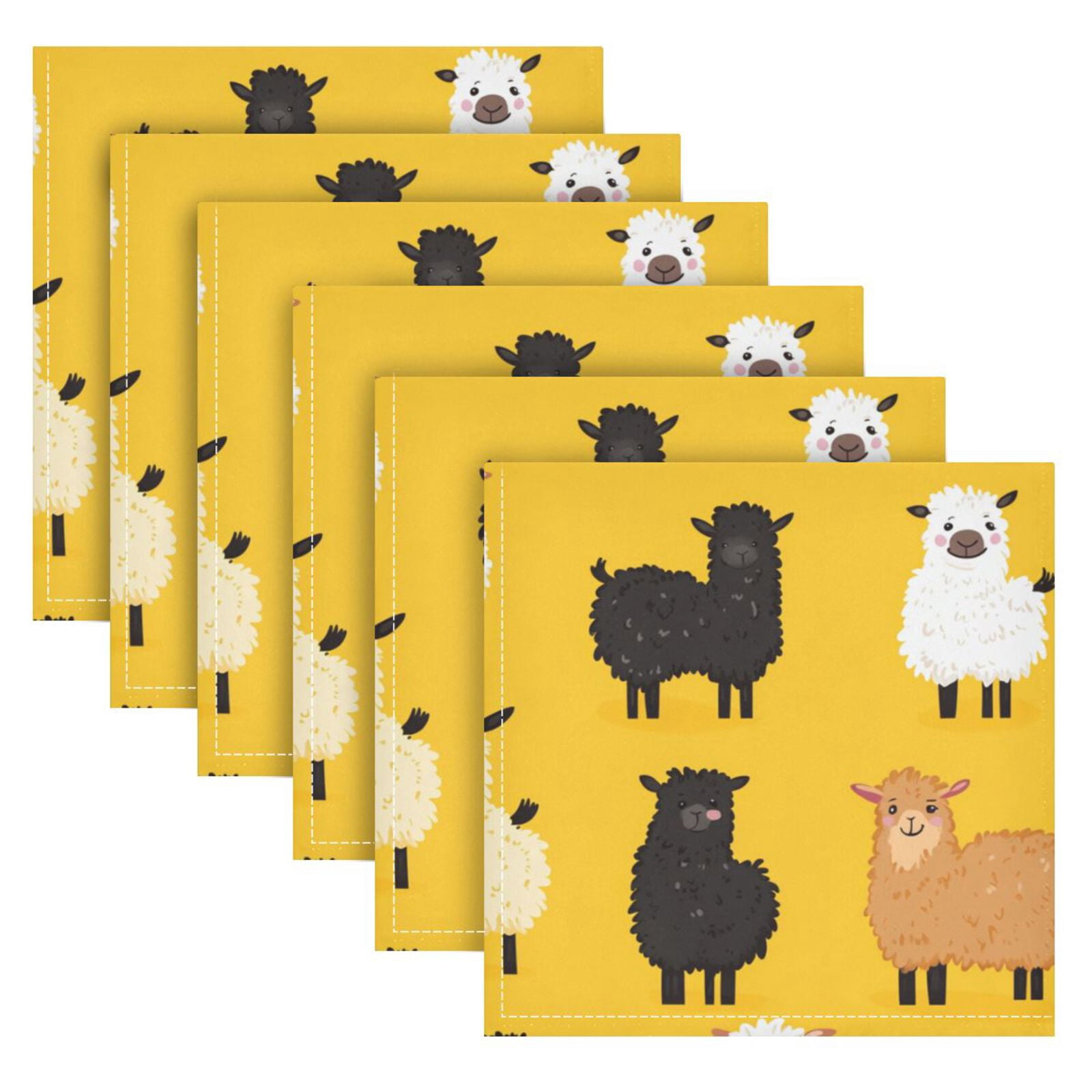 JSTEL Cartoon Llamas Cute Alpacas Cloth Napkins Set of 6, 20x20 Inch Washable and Reusable Napkin for Decoupage Dinner Party Everyday Use