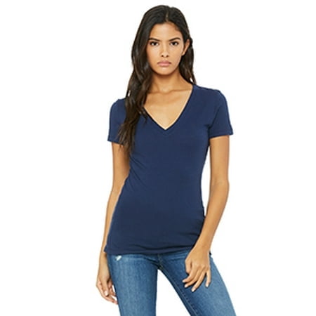 Bella + Canvas T-Shirt en Jersey à Manches Courtes à Col en V Profond pour Femmes -