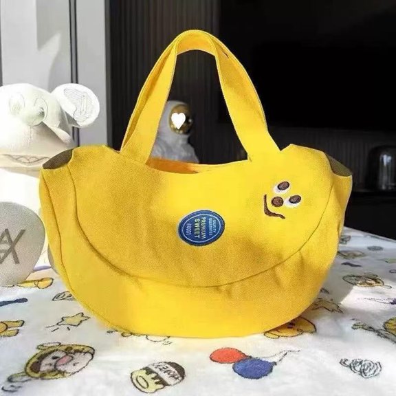 Yellow Canvas Tote Bag Cute Cartoon Print Shoulder Handbag Large Capacity Reusable Grocery Shopping Book Bag for Women Students Daily Commute Lightweight Durable Cloth Purse
