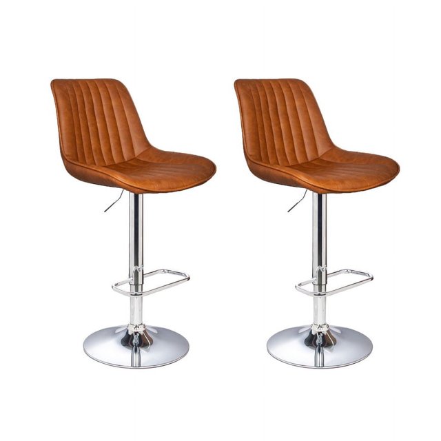 Bronte Living Leatherette Bar Stool 360 Swivel Backrest Adjustable Height Base with Hard Floor Protection Plastic - Series Juliet - Set of 2