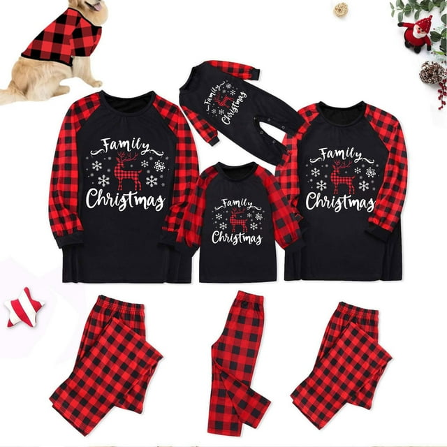 Pisexur Pyjamas de Noël Familiaux avec Chien, Imprimé Mode, Ensembles Assortis de Pyjamas de Noël, T-Shirt à Manches Longues à Col Rond, Hauts, Pantalons, Tenues Assorties pour la Famille pour Hommes/femmes/enfants