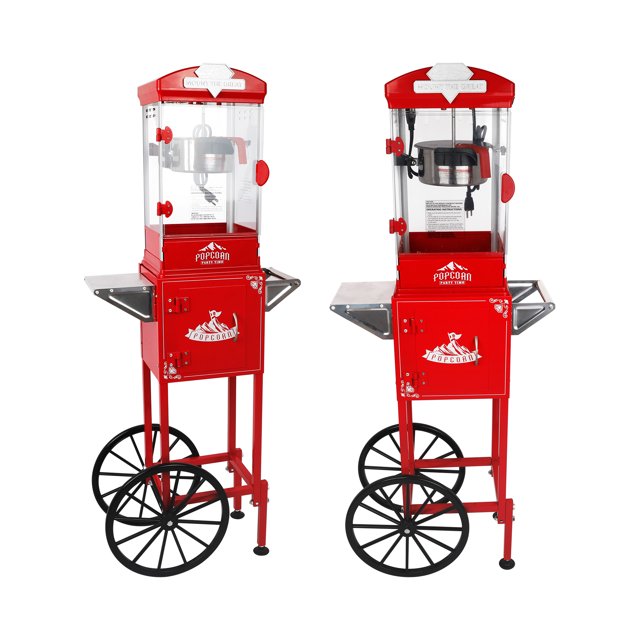 40 cups,Popcorn Machine with Cart ,Wheels & 10 Oz Kettle Popcorn Maker Measuring 3 plastic spoon Home Theater Popcorn Machine-Red