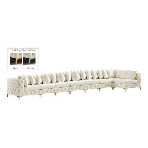 Maklaine Modern / Contemporary Cream Velvet Modular Sectional