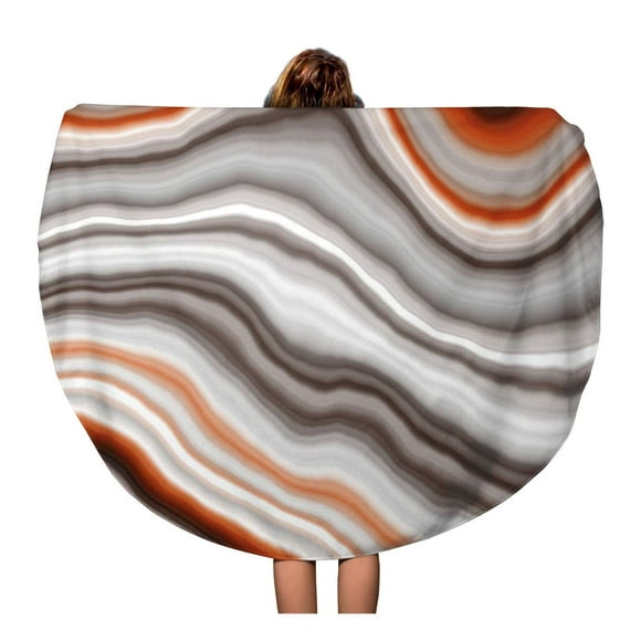 JSDART 60 inch Round Beach Towel Blanket Red Onyx Wide Sardonyx Slice Brown White Agate Aragonite Travel Circle Circular Towels Mat Tapestry Beach Throw
