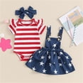 thumbnail image 2 of Bovxnpu Girls Boys Outfits Set Kids Short Sleeve Crewneck Romper Print Suspender Skirt 3Pc with Headband Set, 2 of 8