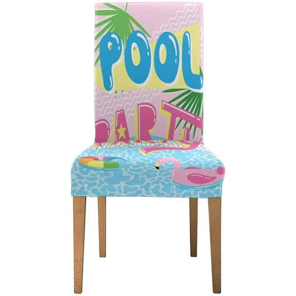 RYLABLUE Cute Cartoon Pool Float Flamingo Stretch Chair Cover Protector Seat Slipcover for Dining Room Hotel Wedding Party Set of 1