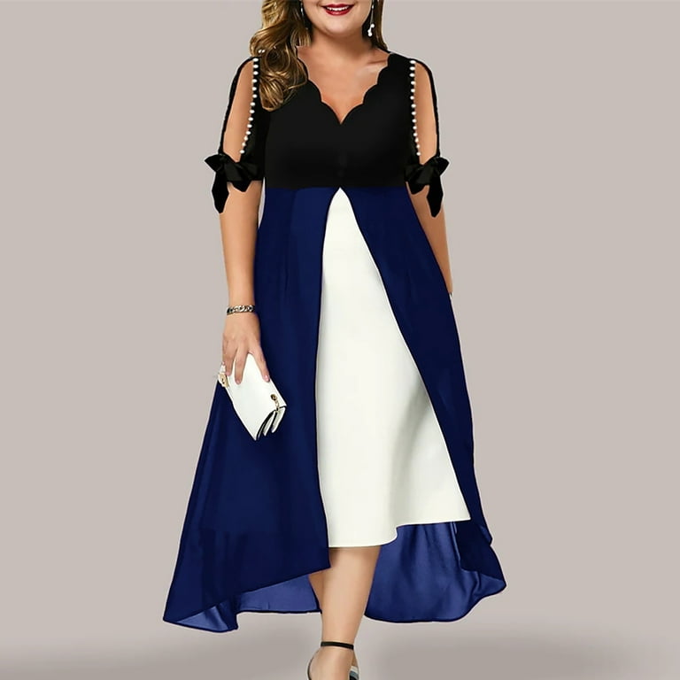 SELONE Semi Formal Dresses for Women Summer Dresses for Women Plus Size  Oversized Short Sleeve V Neck Vintage Party Solid Large Size Fashion Beach  Classy Y2K Soft Basic Plus Size Dress Blue