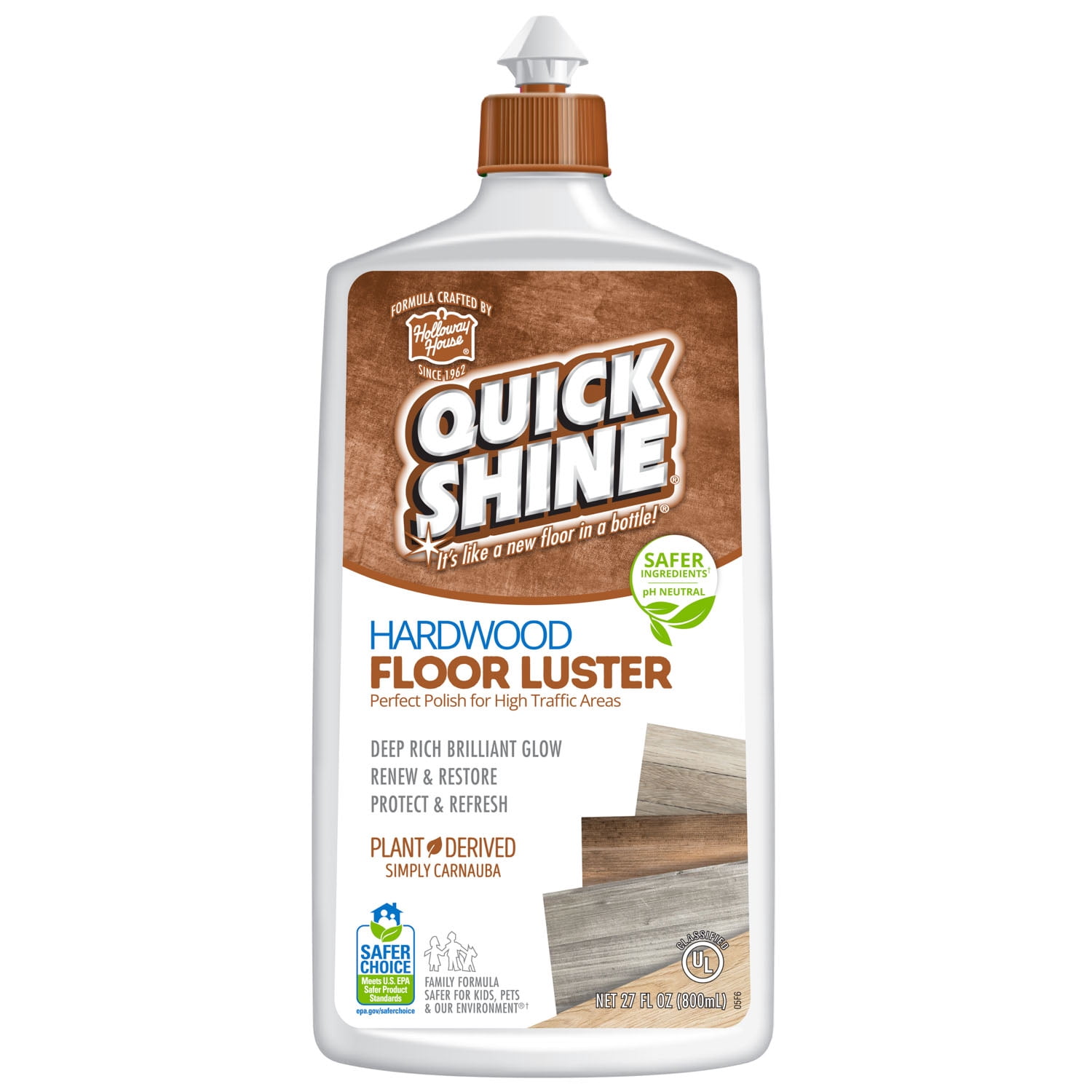 (6 pack) Quick Shine Hardwood Floor Luster, Pfas-Free Formula Floor Polish with Plant-Derived Carnauba 27 fl oz
