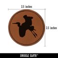 thumbnail image 2 of Stork Flying Solid 2.5" Faux Leather Round Engraved Iron-On Patch - Brown, 2 of 6