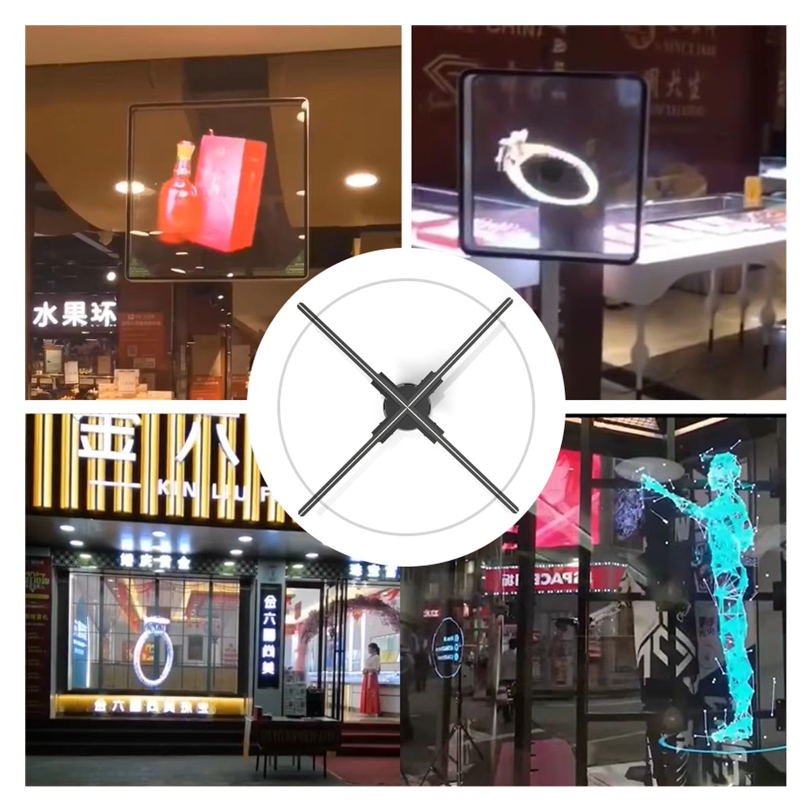 Hologram Fan Projector, 40-115cm HD 3D Advertising Projector Fan Wifi Led Sign Display Holographic Lamp Multifunction 3D Projector Light Images Video ,Novel Advertising Tool