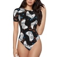 thumbnail image 2 of Uemuo Cool Gamepad Pattern Women's One Piece Short Sleeve Swimsuit Rash Guard Surfing Modest Quick-drying Swimsuit Beach Essentials-X-Large, 2 of 9