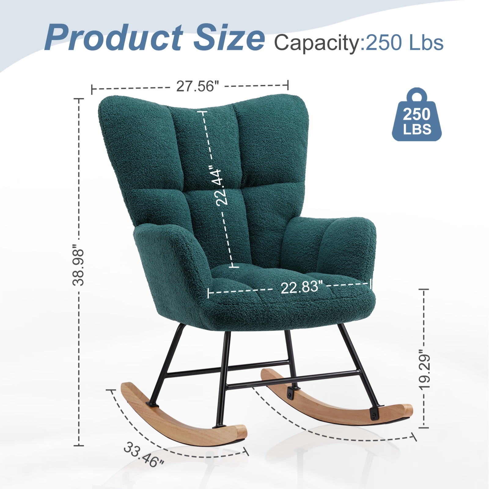 MAYEERTY Green Nursery Rocking Chair Teddy, High Backrest, Comfortable Stylish with Padded Seat for Living Rooms, Bedrooms, Offices