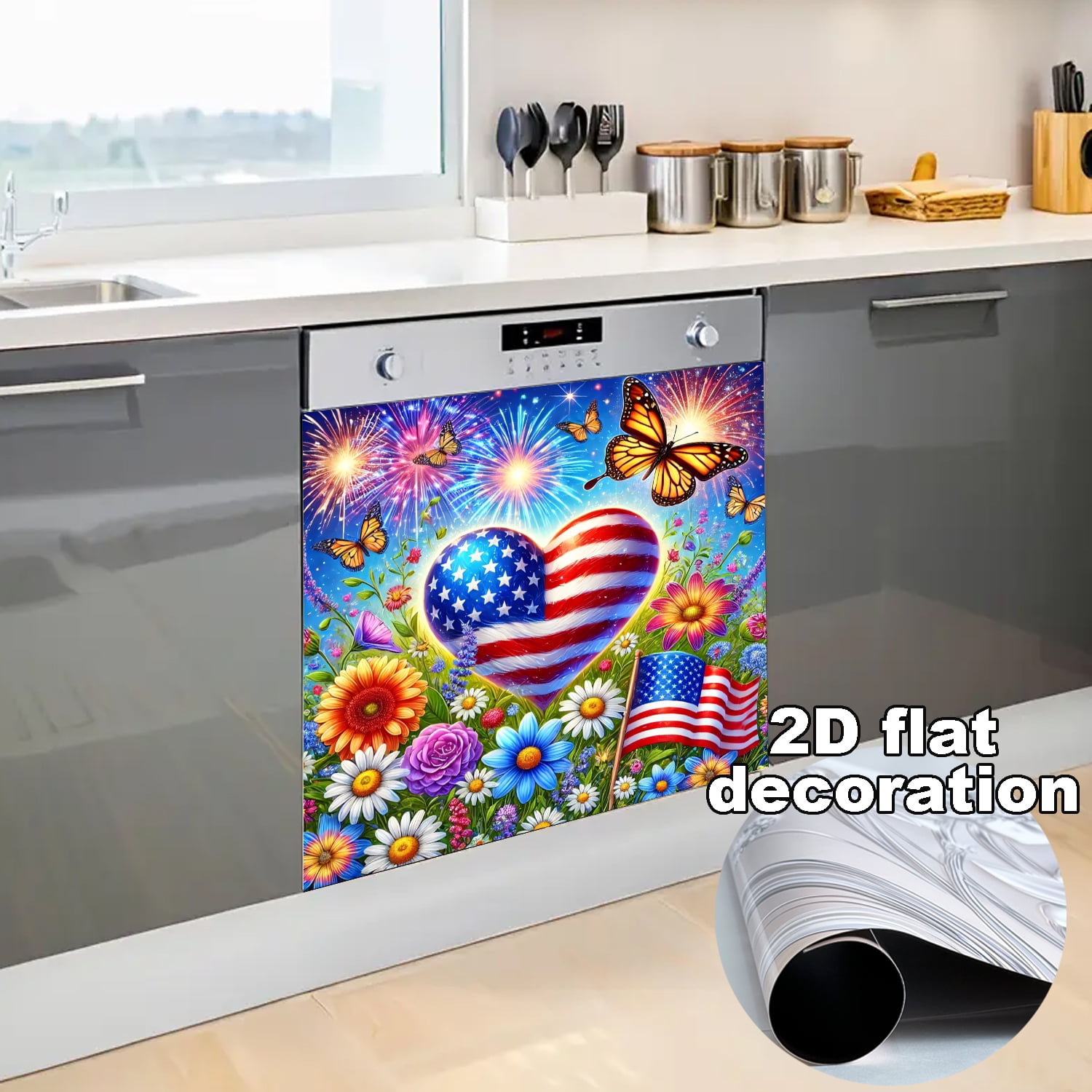 1Pc  American Flag Patriotic Dishwasher Magnet Cover,Dish Washer Door Panel Cover Fridge Appliance Magnet Decal Sheet Kitchen Decor 23x26 inch