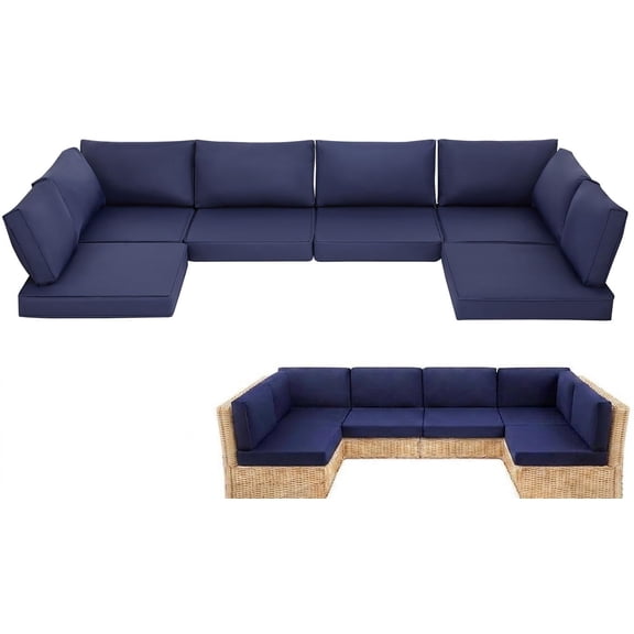 Outdoor Replacement Cushions for Patio Furniture,14-Piece Patio Furniture Cushions for 6-Seat Patio Conversation Sets,Waterproof & Fade Resistant Deep Seat Cushion for Outdoor Sofa,Navy Blue