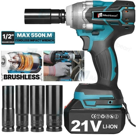 iMeshbean Cordless Impact Wrench 1/2" 550Nm High Torque Brushless Drill for Makita Battery