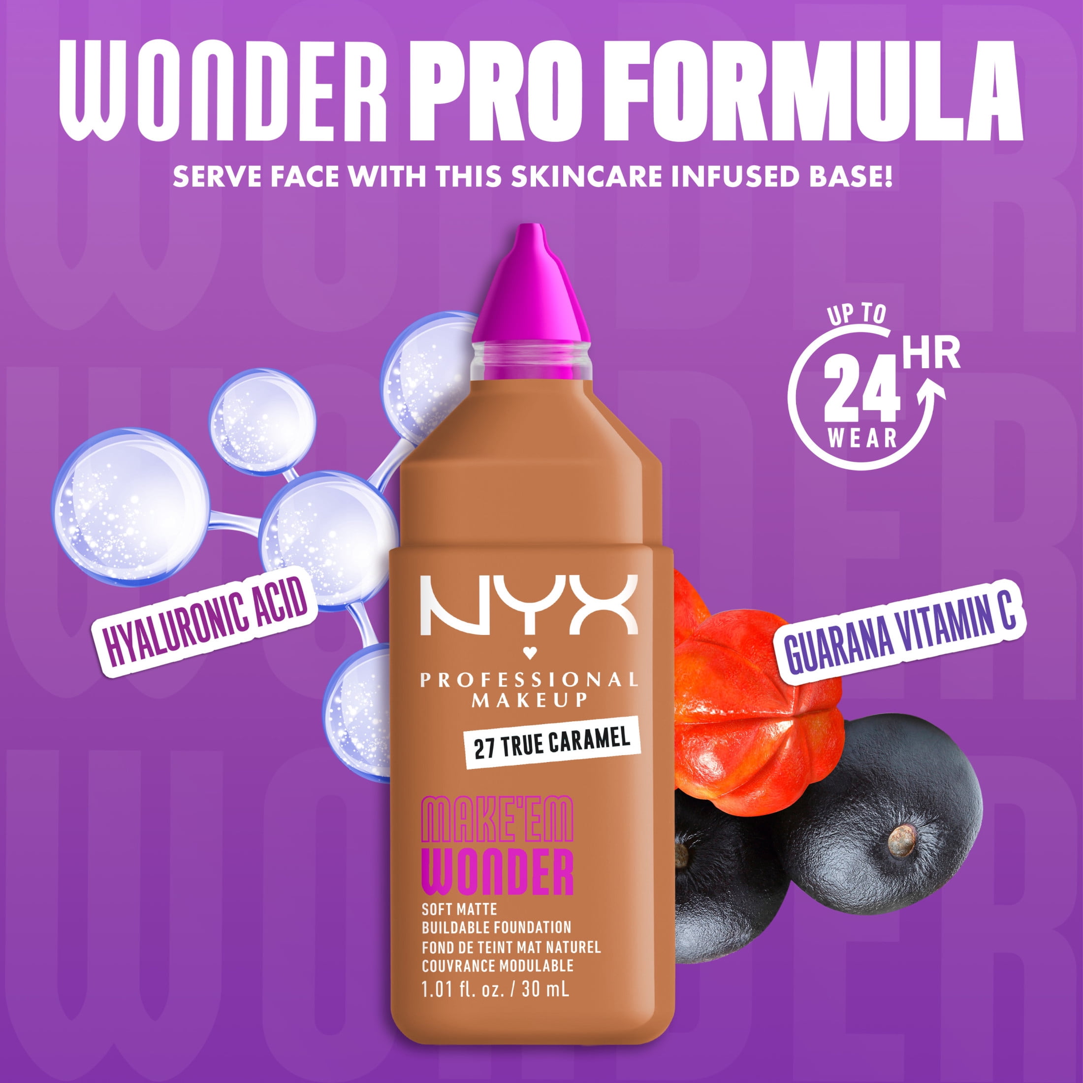 NYX Professional Makeup Make 'EM Wonder, 24H Soft Matte Foundation Makeup, TRUE CARAMEL 27