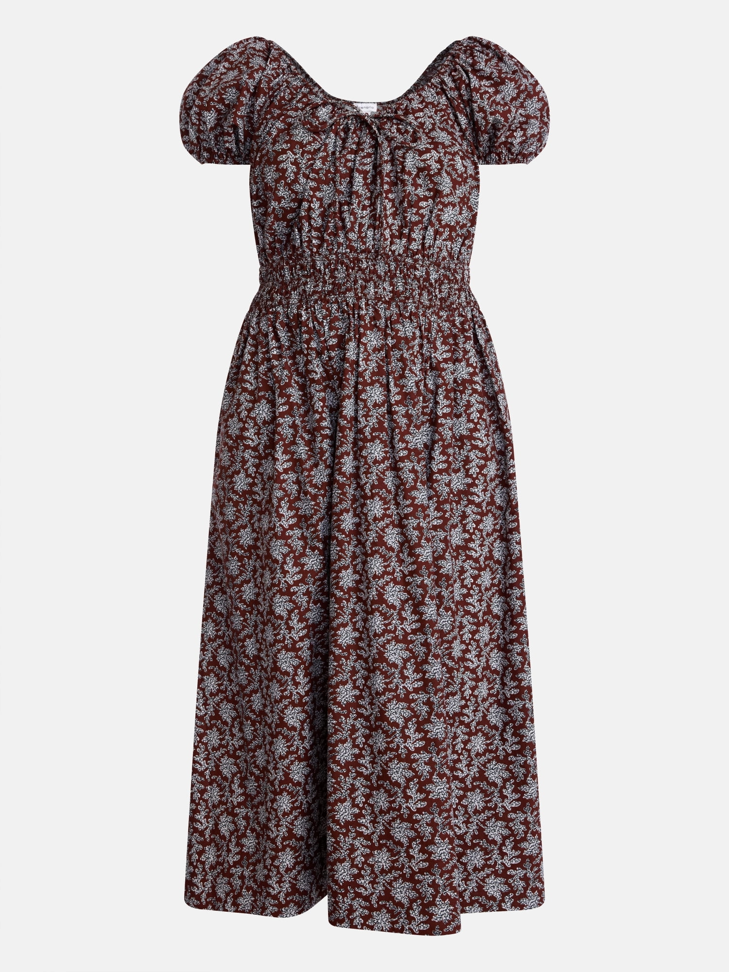 Scenario Women's and Women's Plus Smocked Waist Peasant Midi Dress with Puff Sleeves, Sizes XS-4X