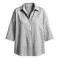 thumbnail image 7 of Qgtaibl Womens Striped Tunic Tops Trendy 3/4 Length Sleeve Lapel Half Button Down Shirts Lightweight Loose Fit Casual Blouse Black XL, 7 of 7