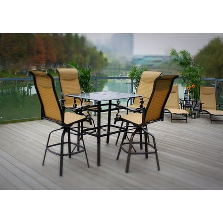 Aluminum Sling Swivel Patio Chairs Outdoor Swivel Sling Rust-Proof Powder-Coated Aluminum Bar Height Slat Top Table Patio Dining Set ()