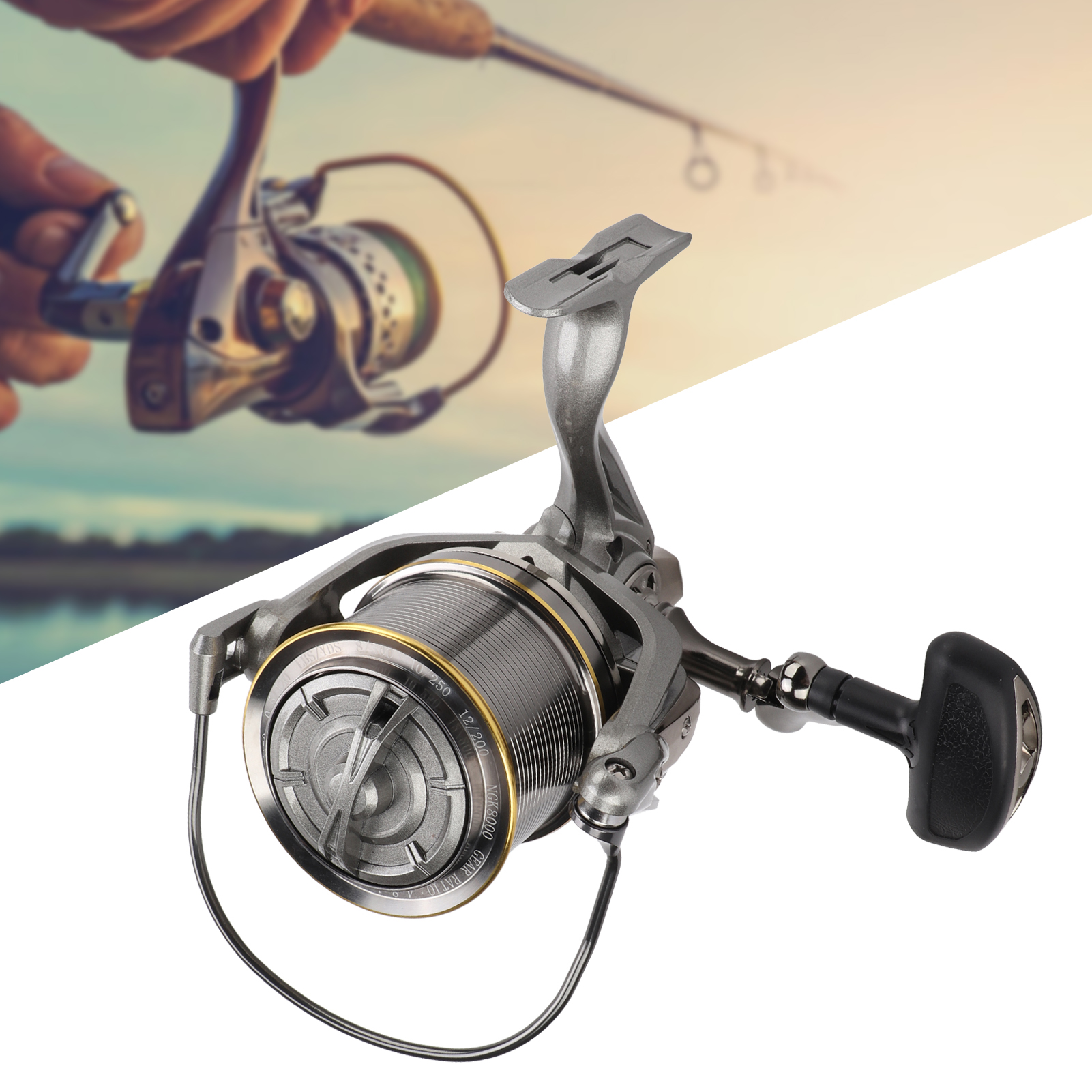 Suodoka NGK8000 All Metal Spinning Fishing Reel 4.8:1 Gear Ratio Long Throw Saltwater Freshwater Surf Fishing Reel Ambidextrous (7.87 inches / 20 cm)