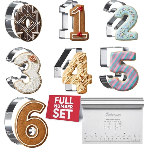 Bakerpan Stainless Steel Round Cookie Cutters, Number Shapes Set, 3.5 Inch with Bonus Dough Cutter