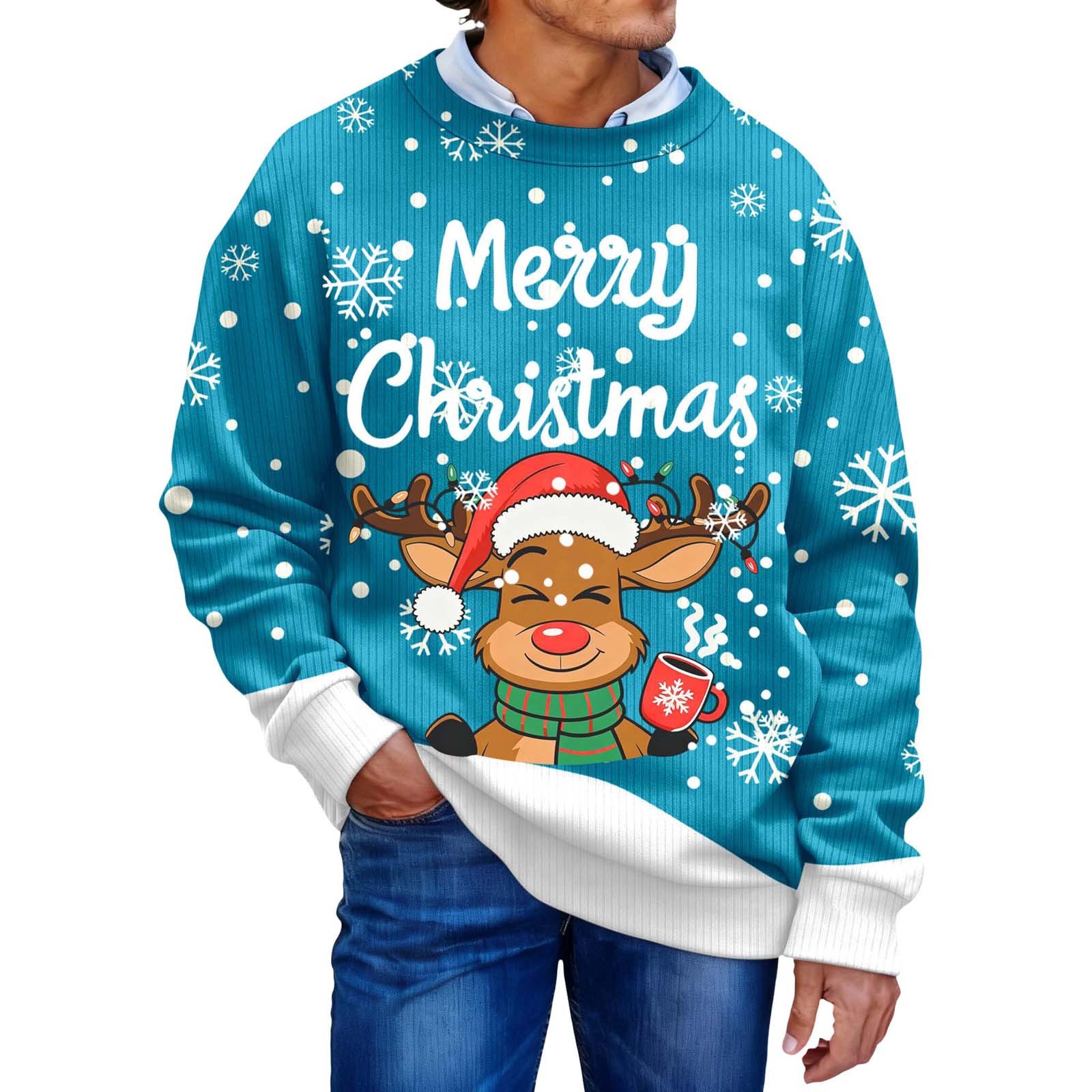 Christmas Sweater Men Sweaters Funny Sweatshirt Knit Plus Size Big and Tall Holiday Vacation Elf Adult Sweatshirts