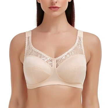 Women's Lace Wirefree Bra Full Figure Plus Size Lift Support Unlined Minimizer 44DD