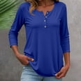 thumbnail image 2 of Razzly Women's Casual Button Down Short Sleeve Round Neck Basic T-Shirt - Soft Breathable Everyday Wear for Women(Dark Blue,XL), 2 of 5