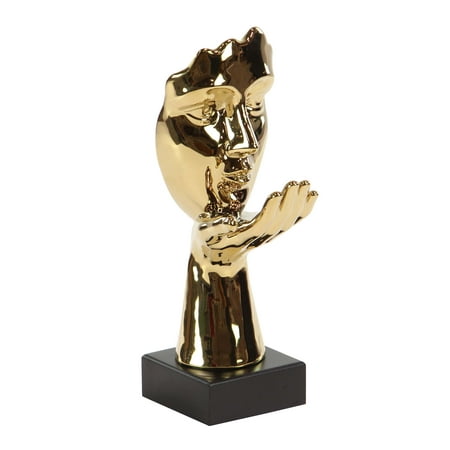- Decmode Modern Ceramic Gold-Finished Blowing Kiss Gesture Sculpture, Gold