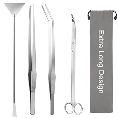 Aquarium Aquascape Tools Kit 15in 4 in 1 Anti-Rust Aquatic Plant Aquascaping Tool Stainless Steel Tweezers Scissor Spatula for Aquarium Tank Clean Fish Tank Aquascape Accessories Set(Silver)